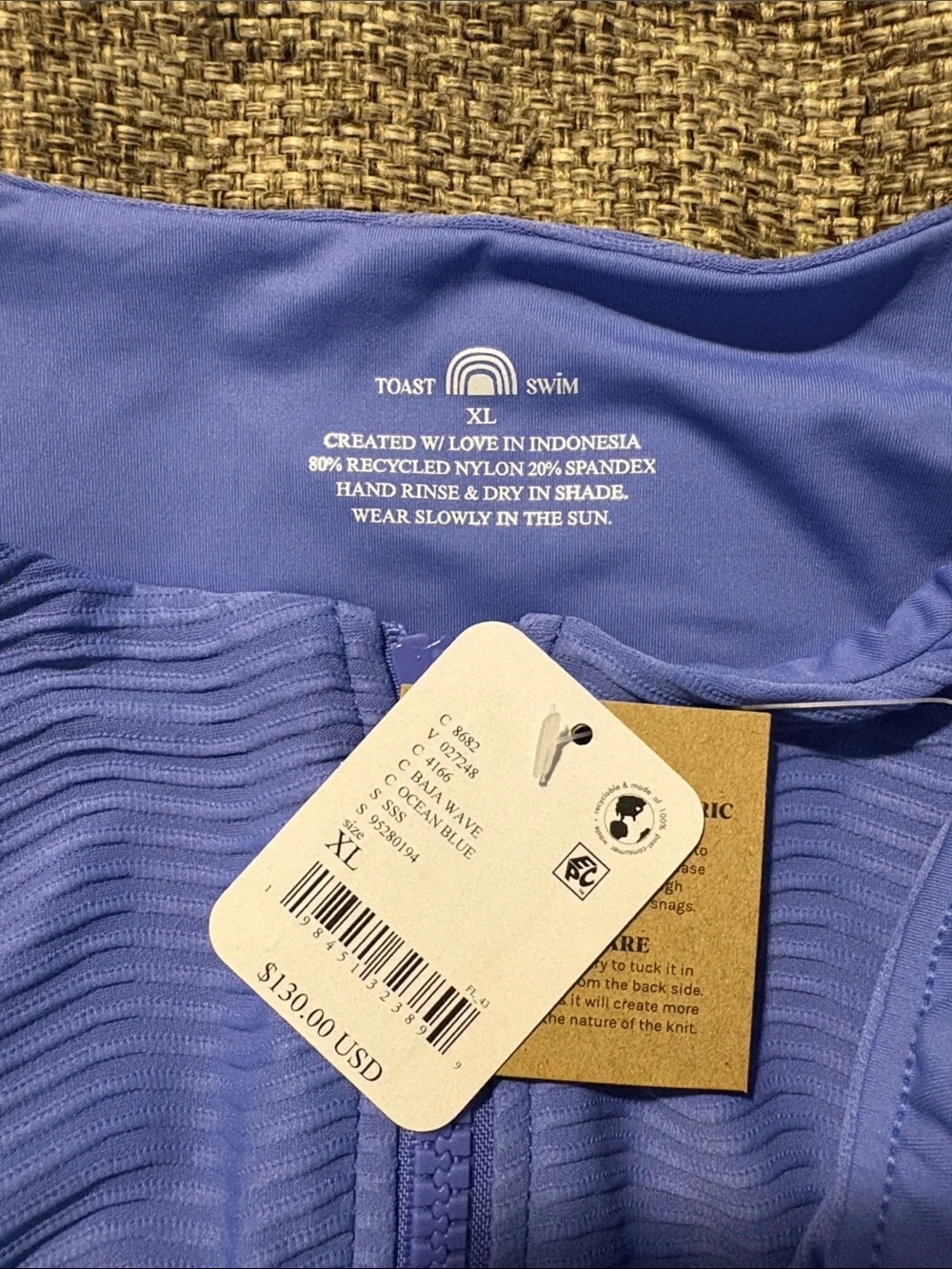 Toast Swim Signature One Piece Surf Suit in  Baja Wave SZ XL NWT